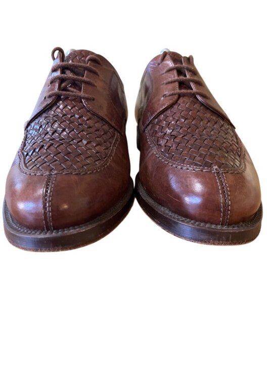 Alfani Brown Soft Leather Woven Lace Up Mens Shoes Sz 9.5 Made In Italy